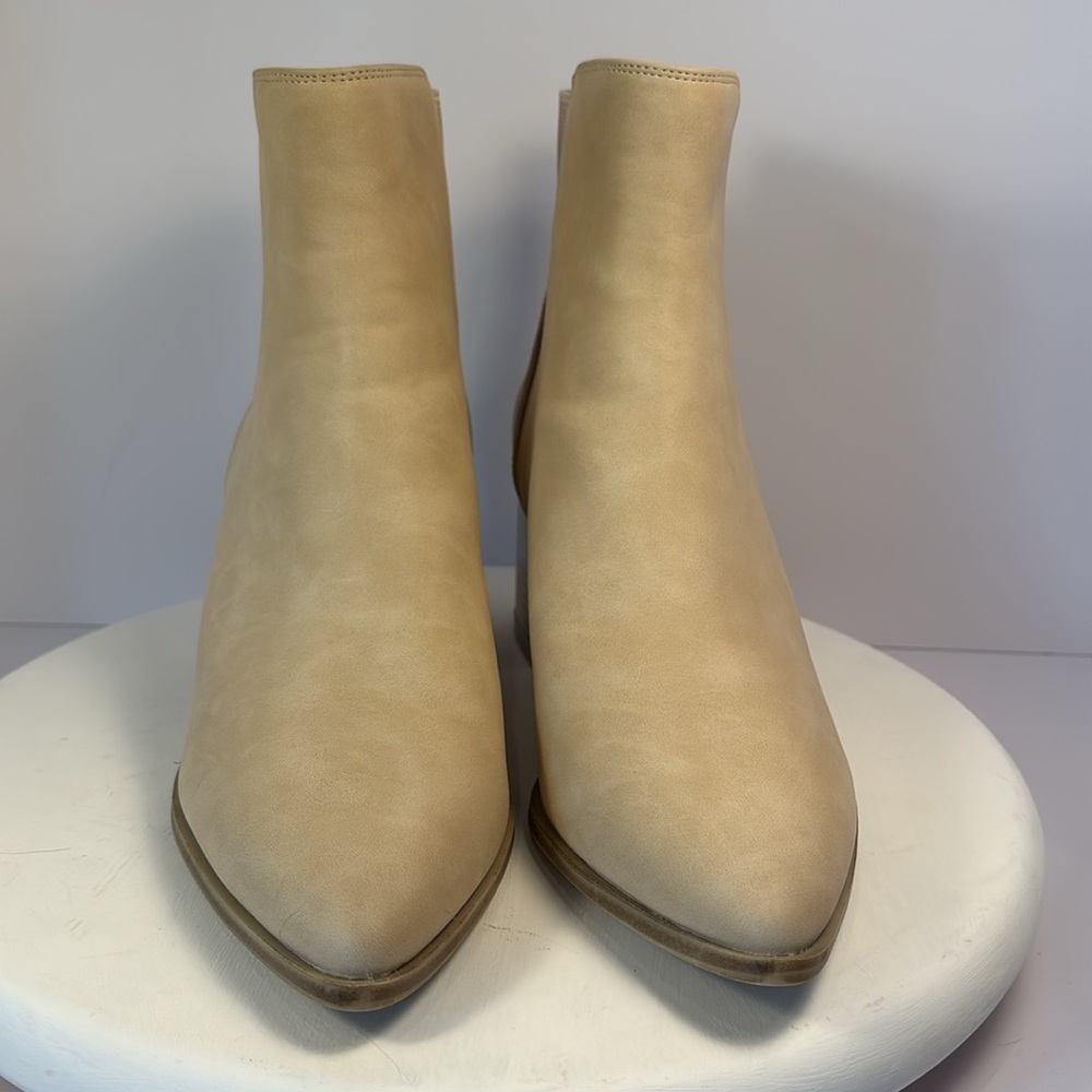 Western Pointed Toe Faux Suede Ankle Booties with Faux Stacked 3”Heel Sz 10